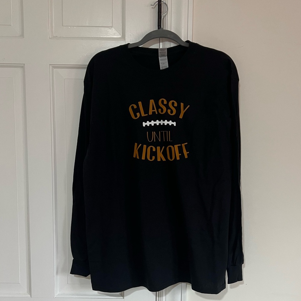 Black Long Sleeve Shirt with Orange Print